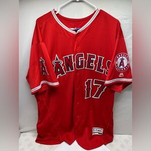 Men’s 52 Los Angeles Angels Majestic Flex Base Shohei Ohtani #17 Jersey Red Rare